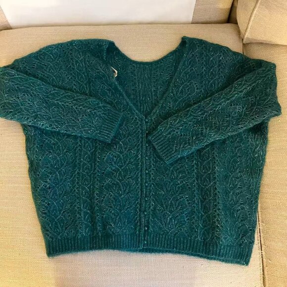 BEST Sezane Lison Cardigan XS/S/M Emerald Green French Knit Causal Wool - Picture 4 of 10